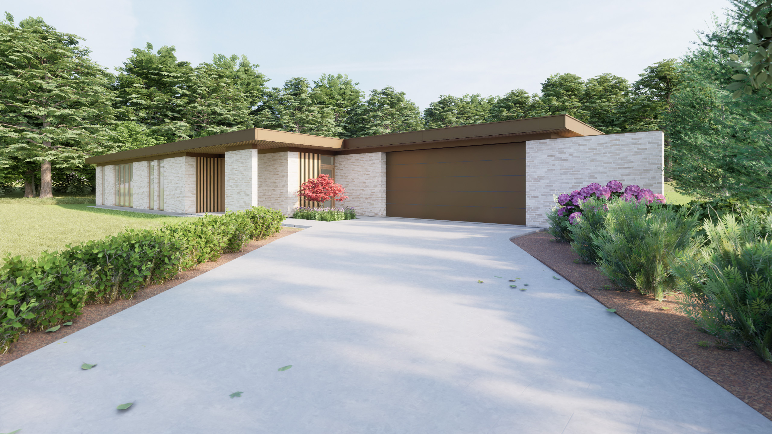 Villa Sigyn – moderne nordisk villa i Svenstrup i lyse tegl med indkørsel og garage.