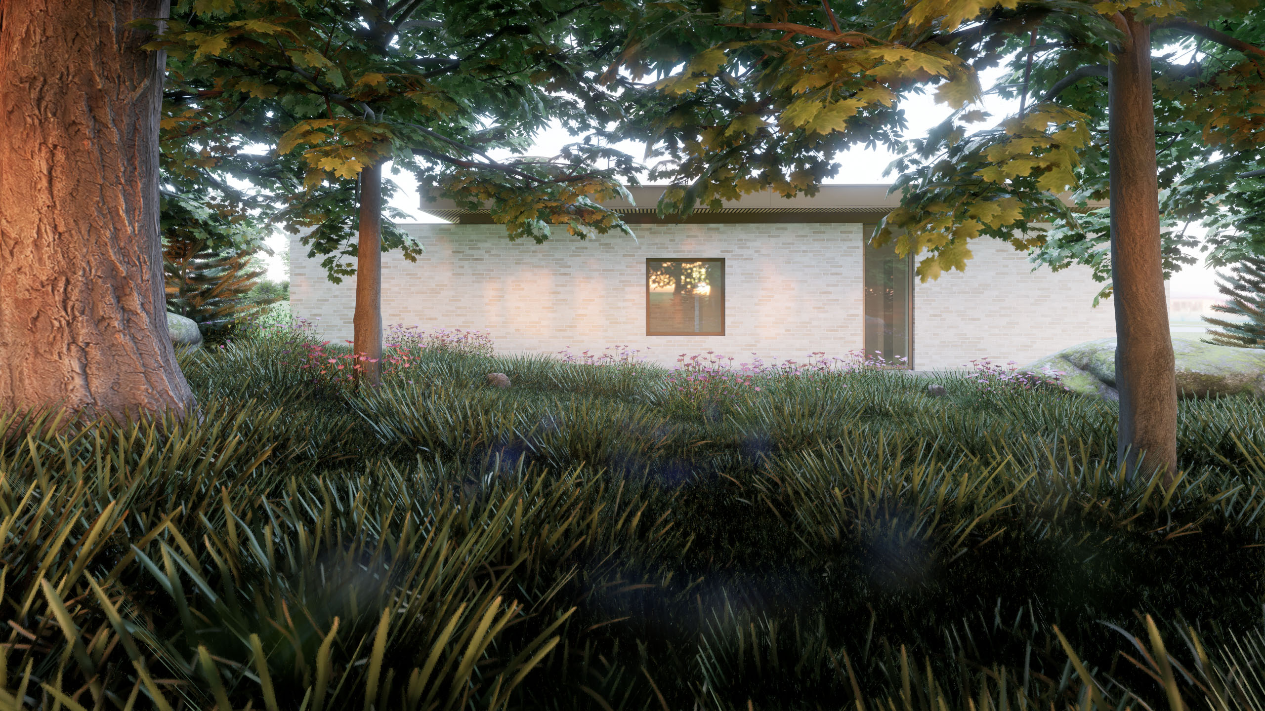 Villa Sigyn – moderne nordisk villa i Svenstrup set fra skoven, omgivet af natur.